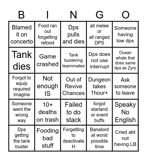 Masters Jail Bingo Card