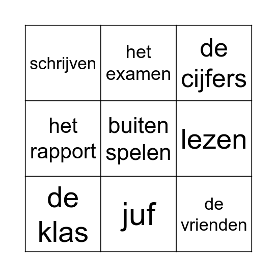 hoe gaat het op school? Bingo Card