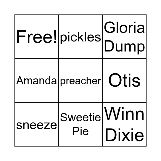 Winn Dixie Bingo Card