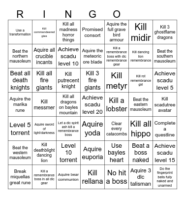 Elden Ring Bingo Card