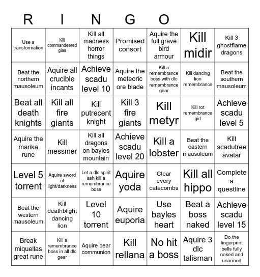 Elden Ring Bingo Card