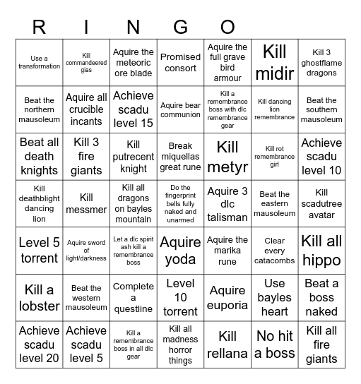 Elden Ring Bingo Card