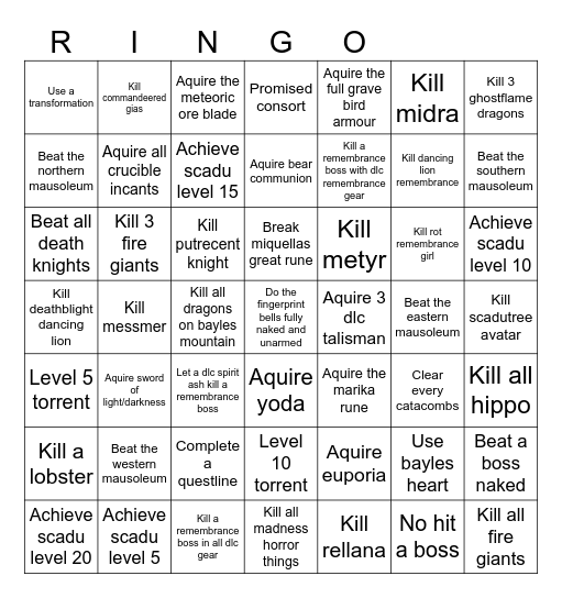 Elden Ring Bingo Card