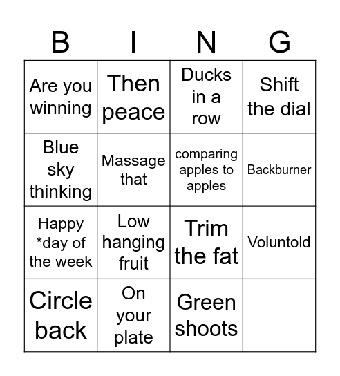 Corporate Lingo Bingo Card