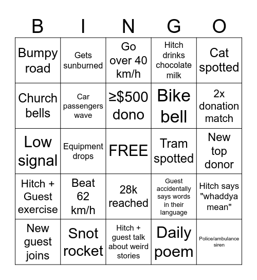 Random Tandem - Day 18 Bingo Card