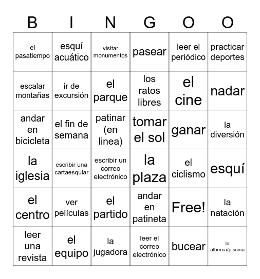 Los Pasatiempos Bingo Card