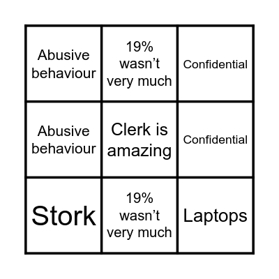 Parish Council Bingo Card