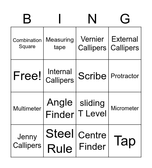 Measuring Tools Bingo Card
