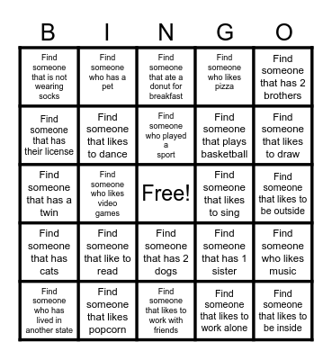 Best Buddies Bingo Card