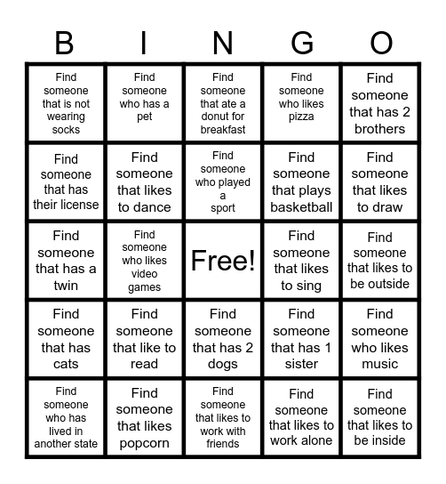 Best Buddies Bingo Card
