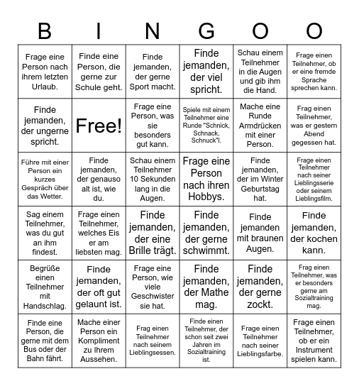 Sozialtraining BINGO Card