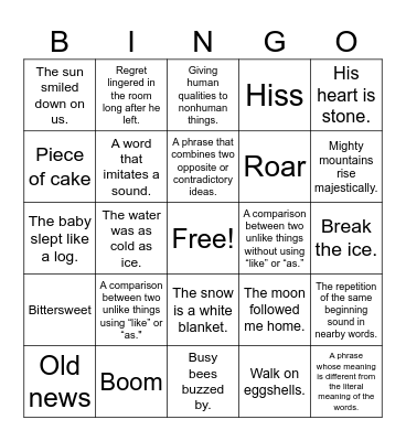 Figurative Language Bingo Card