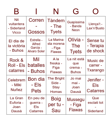 Bingo Musical CE Júpiter Bingo Card