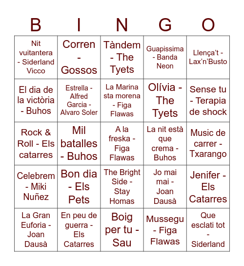 Bingo Musical CE Júpiter Bingo Card