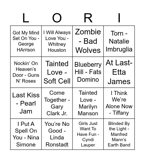 Cover Songs Bingo Card