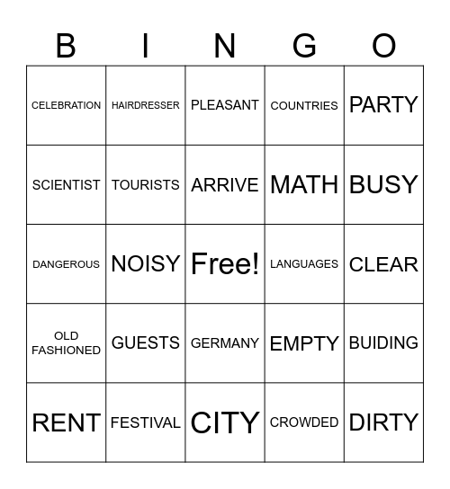 VOCABULARY Bingo Card