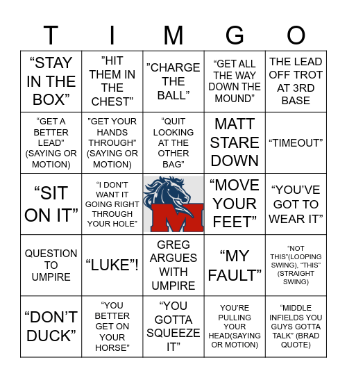 TIMGO (BINGO with a twist) Bingo Card