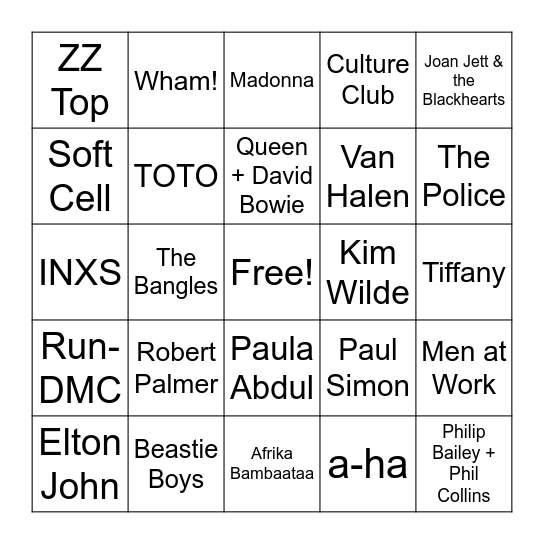 80s Vol. 2 Bingo Card