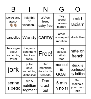 The Crash Happy Pod Bingo Card