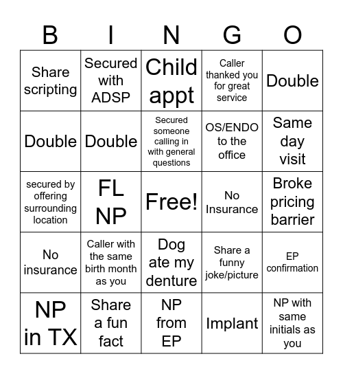 Wednesday Bingo Card