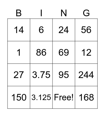 Geometry BINGO Card