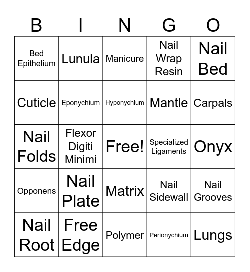 Nail Care Bingo Card