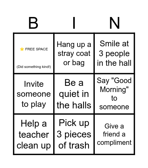 Second Grade Kindness BINGO Card