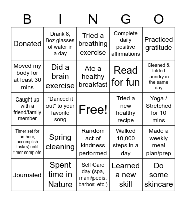 Wellness Bingo Card