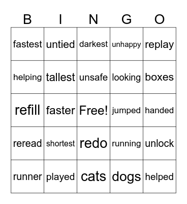 Affix Bingo Card