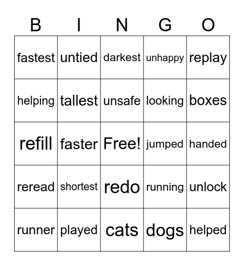 Affix Bingo Card