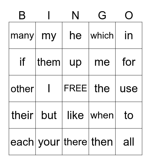 Most Common Words #4 Bingo Card