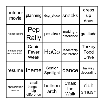 StuCo Social Bingo Card