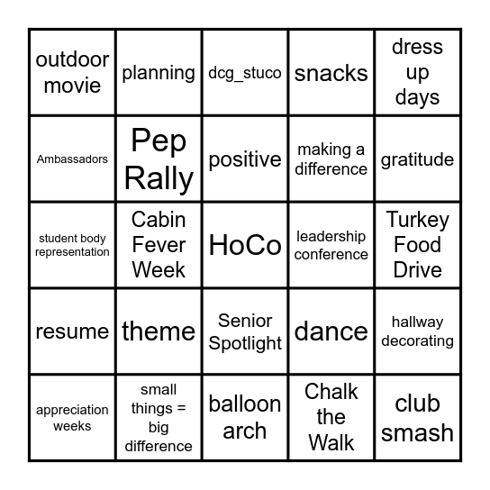 StuCo Social Bingo Card