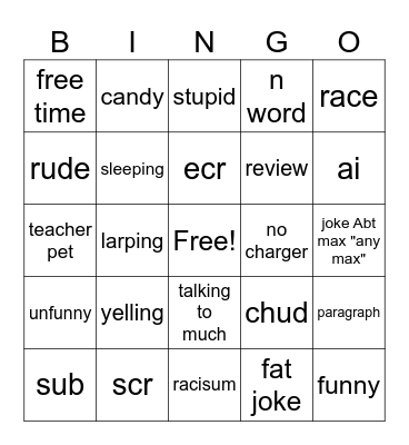 school Bingo Card