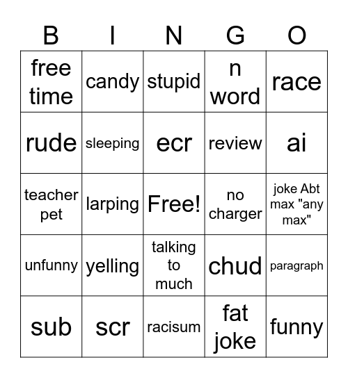 school Bingo Card