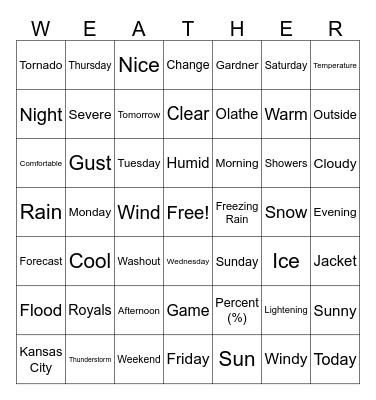 Weather Forcast Bingo Card