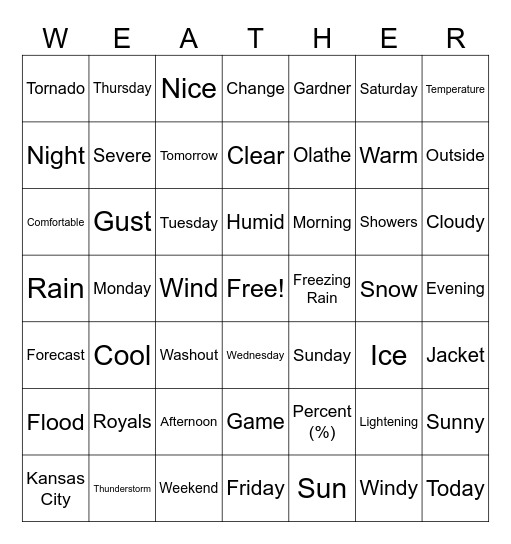 Weather Forcast Bingo Card