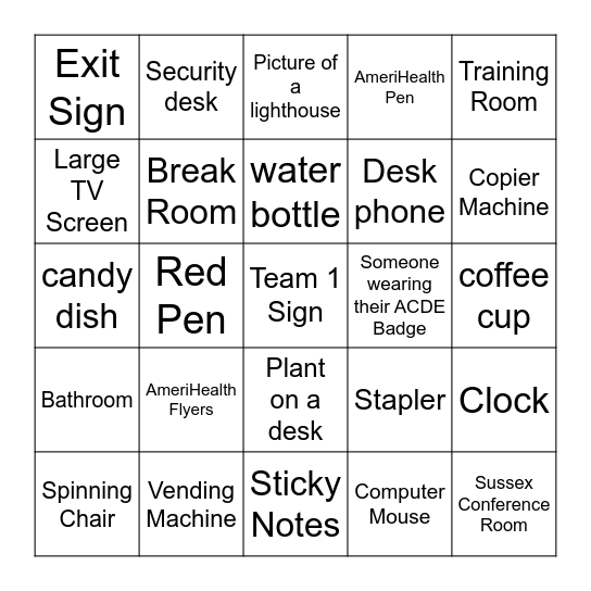 AmeriHealth Scavenger Hunt Bingo Card