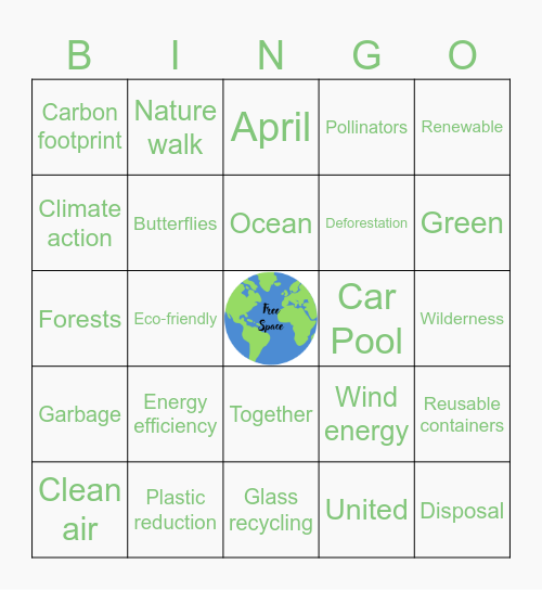 LWU Earth Day Bingo Card