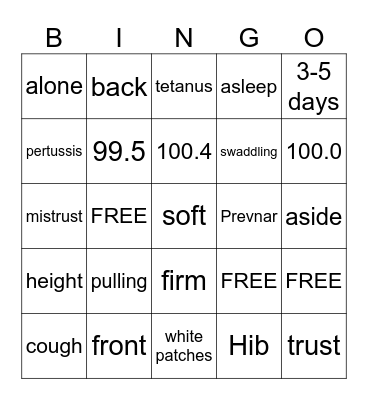Newborn Health & Safety Bingo Card