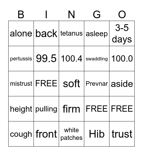 Newborn Health & Safety Bingo Card