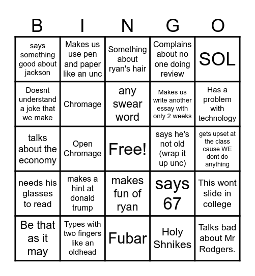 DFA Bingo Card