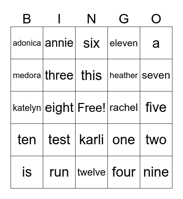 TRIAL run Bingo Card