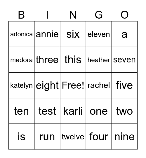 TRIAL run Bingo Card