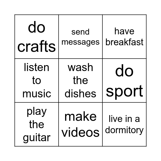 Daily Routine Bingo Card
