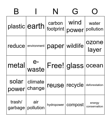 Earth Day Bingo Card