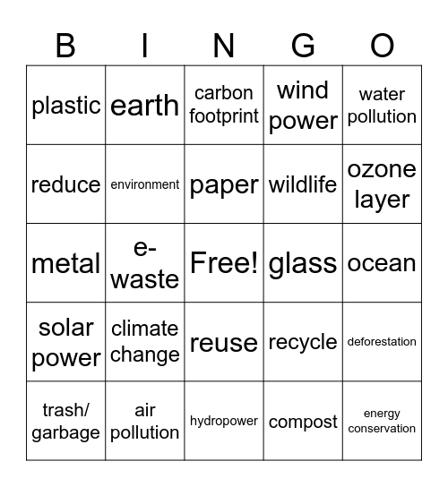 Earth Day Bingo Card