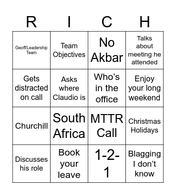 Team Meeting Bingo Card