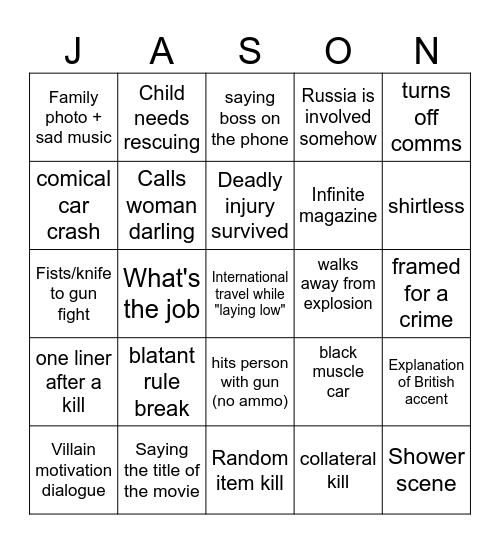 Any statham movie Bingo Card