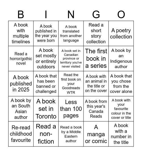 Book Bingo Card